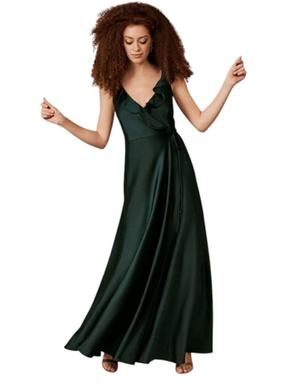 BHLDN Tansy Satin Maxi Dress Dark Emerald Green 6